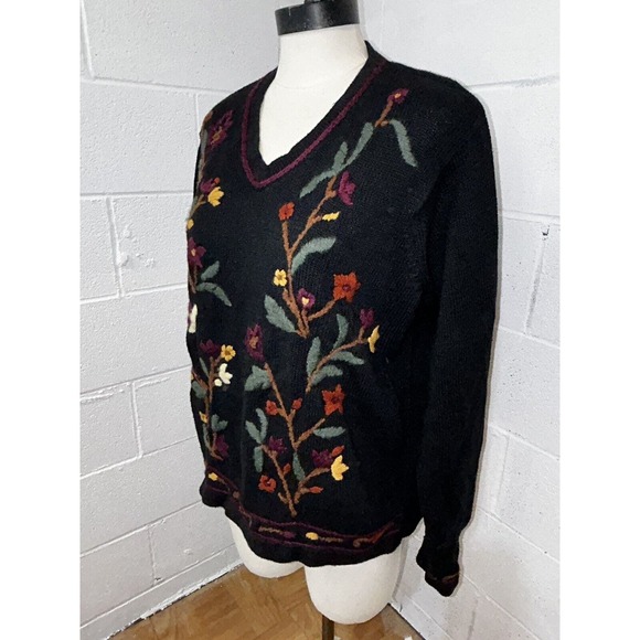 Vintage Bobbie Brooks Floral Embroidered Sweater Felted Black Lg Cottagecore E2‎ - Picture 3 of 14